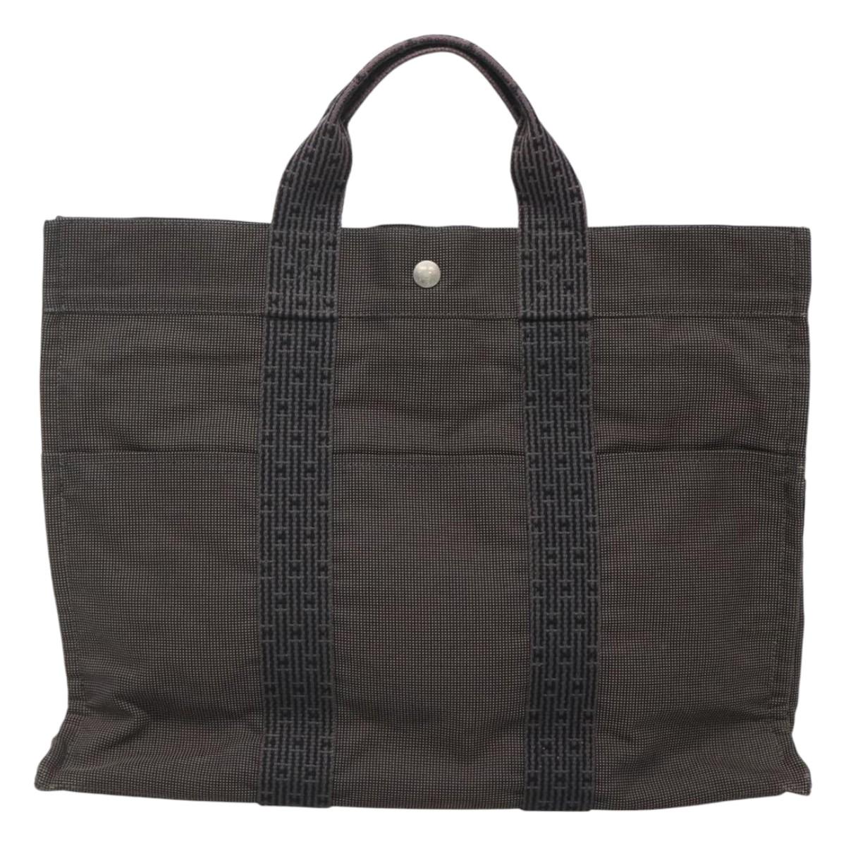 HERMES Her Line MM Hand Bag Canvas Gray Silver Auth th5896