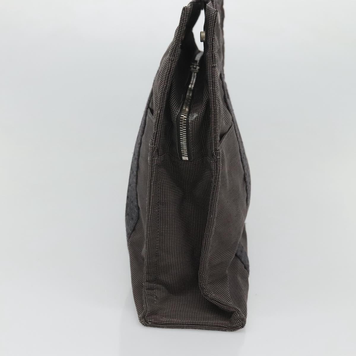 HERMES Her Line MM Hand Bag Canvas Gray Silver Auth th5896