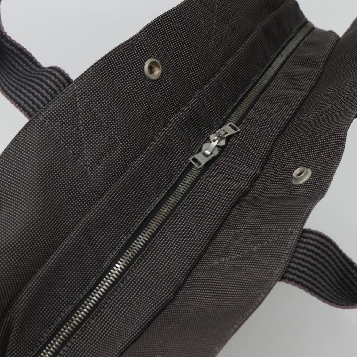 HERMES Her Line MM Hand Bag Canvas Gray Silver Auth th5896