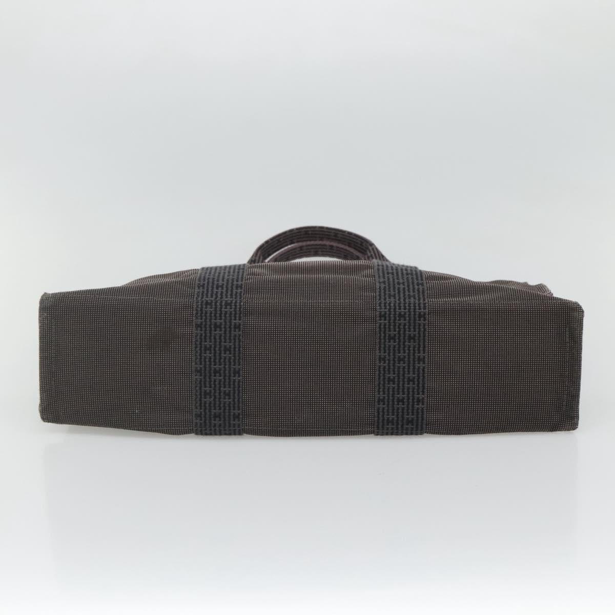 HERMES Her Line MM Hand Bag Canvas Gray Silver Auth th5896