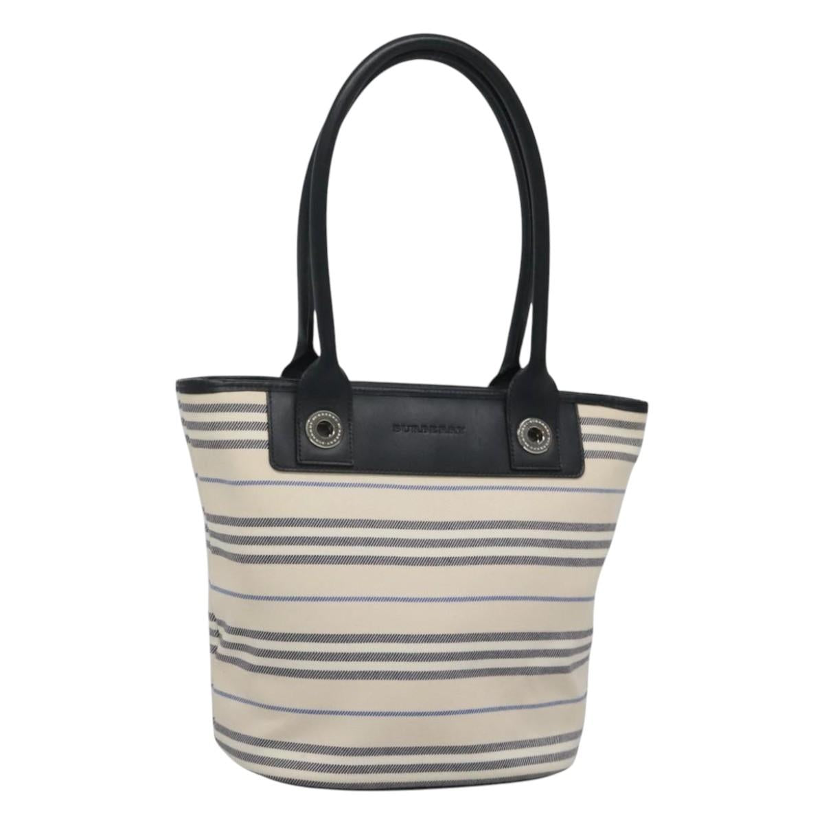 BURBERRY Hand Bag Canvas Beige Silver Auth th5915