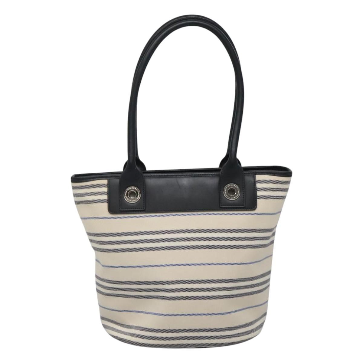 BURBERRY Hand Bag Canvas Beige Silver Auth th5915
