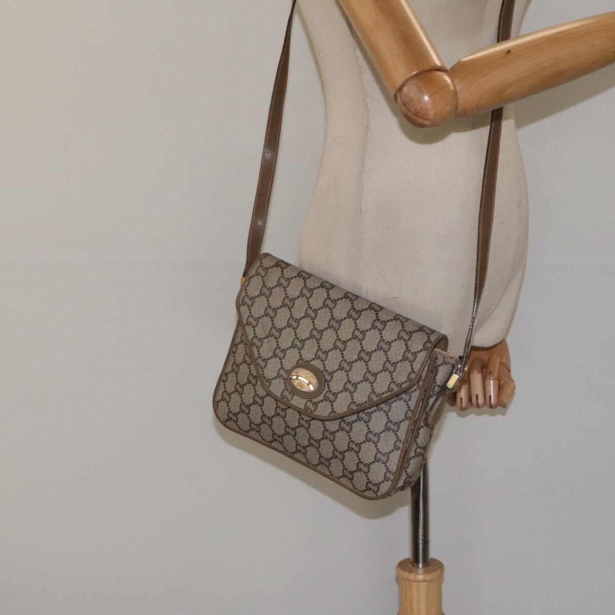 GUCCI GG Plus Supreme Shoulder Bag PVC Beige Gold Auth th5987