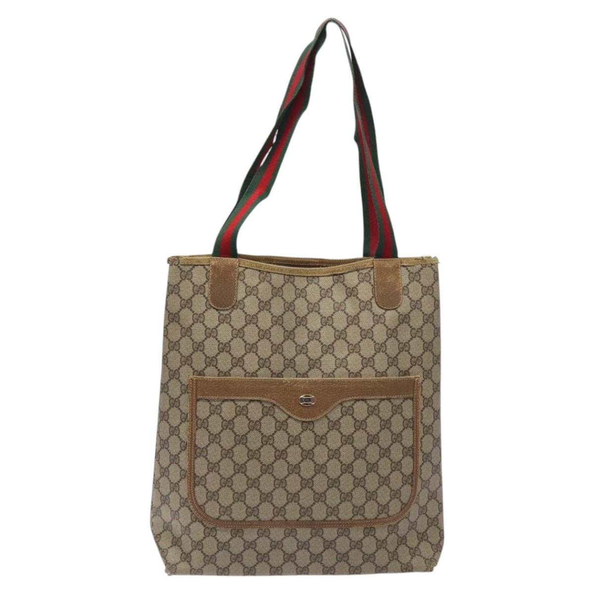 GUCCI GG Supreme Web Sherry Line Tote Bag PVC Red Beige 40 02 003 Auth th5998