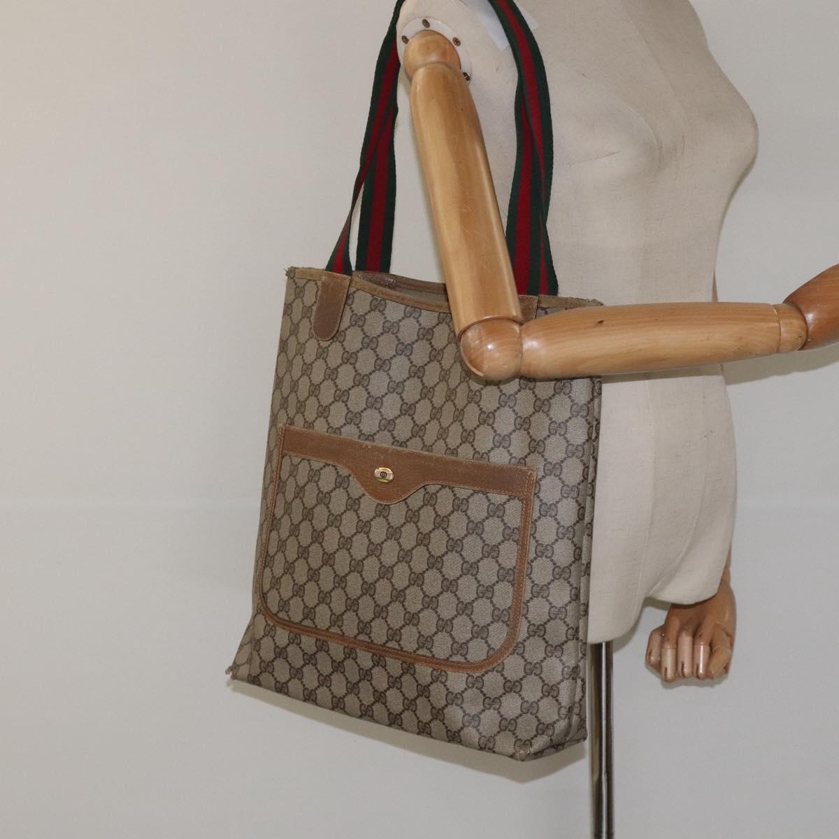 GUCCI GG Supreme Web Sherry Line Tote Bag PVC Red Beige 40 02 003 Auth th5998