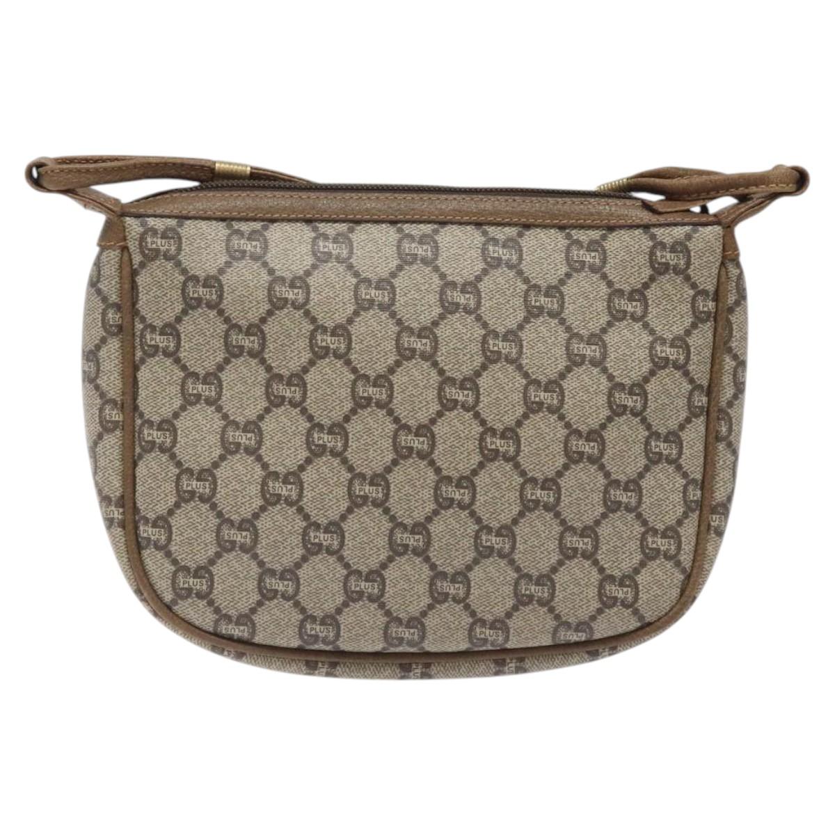 GUCCI GG Plus Supreme Shoulder Bag PVC Beige Auth th6012