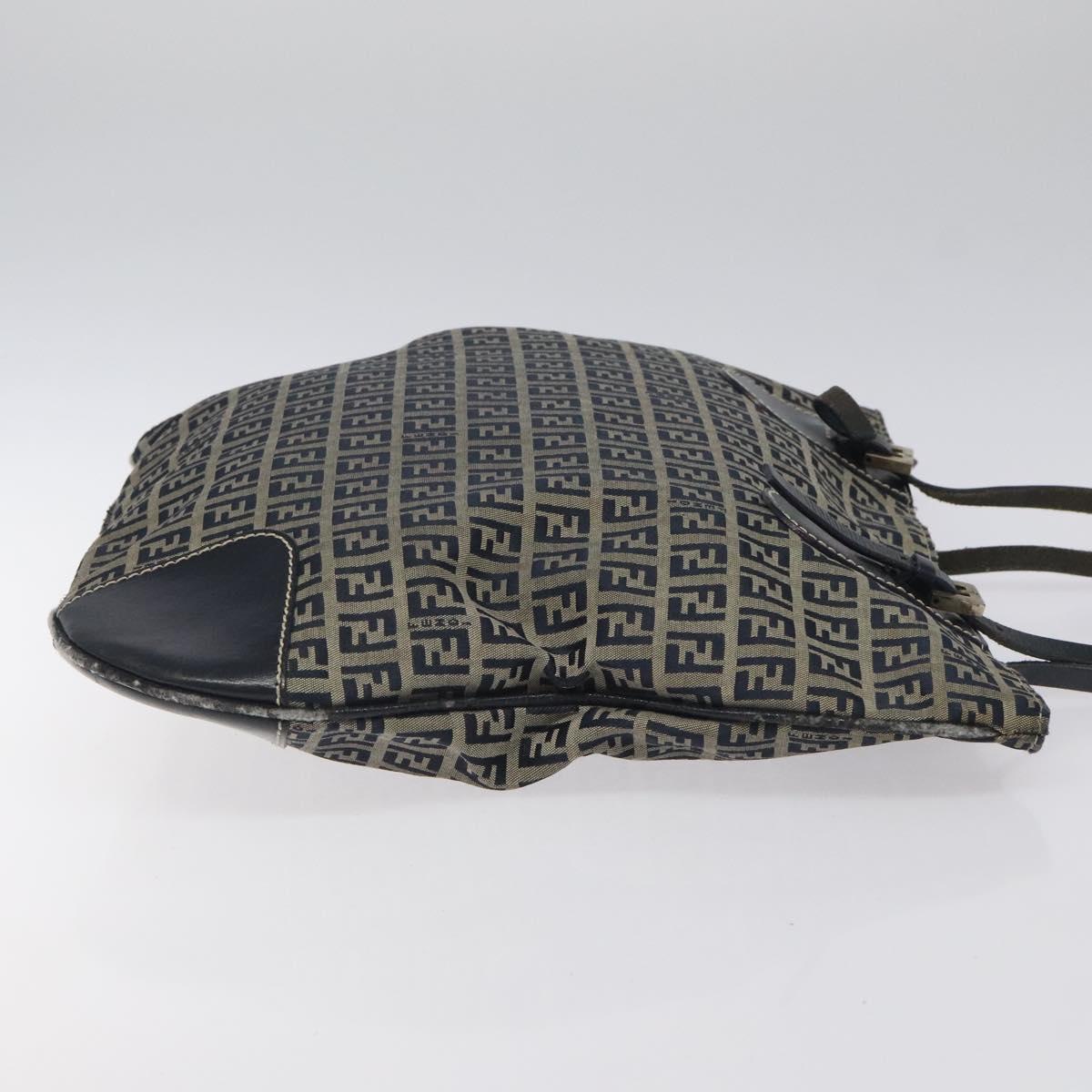 FENDI Zucchino Canvas Hand Bag Navy Silver Auth th6019