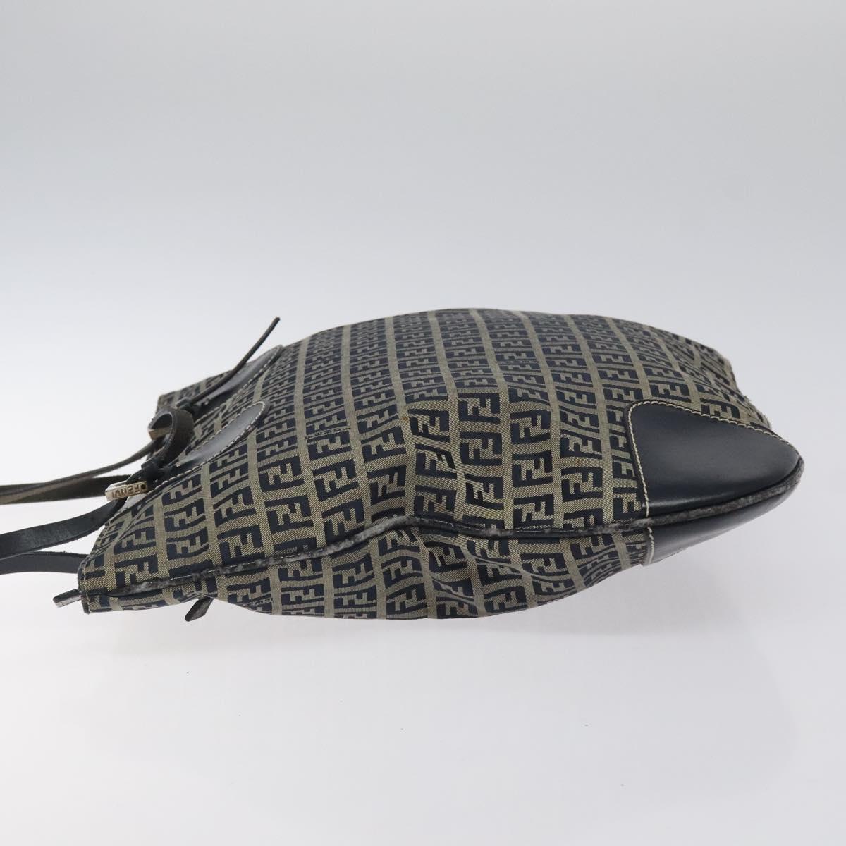 FENDI Zucchino Canvas Hand Bag Navy Silver Auth th6019