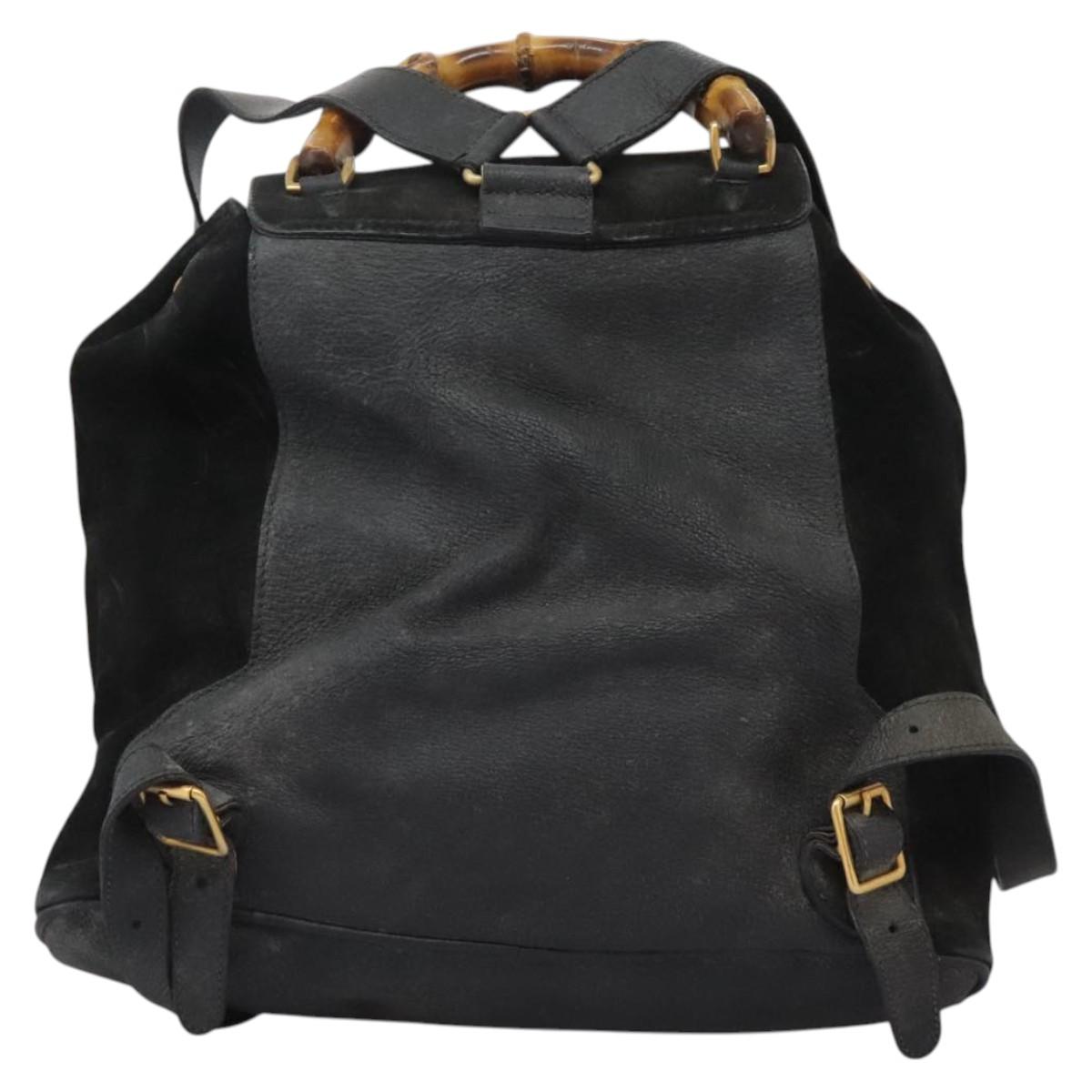 GUCCI Bamboo Backpack Suede Black Gold 003 1998 0016 Auth th6031