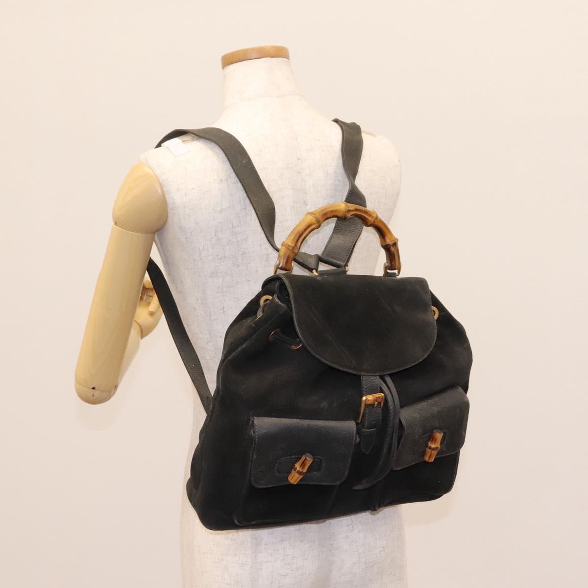 GUCCI Bamboo Backpack Suede Black Gold 003 1998 0016 Auth th6031