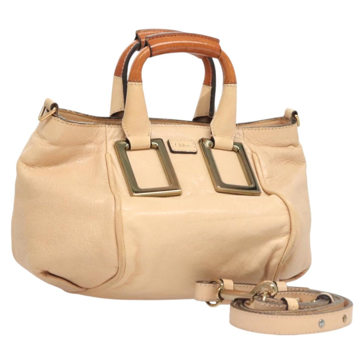 Chloe Etel Hand Bag Leather 2way Beige Gold Auth th6032
