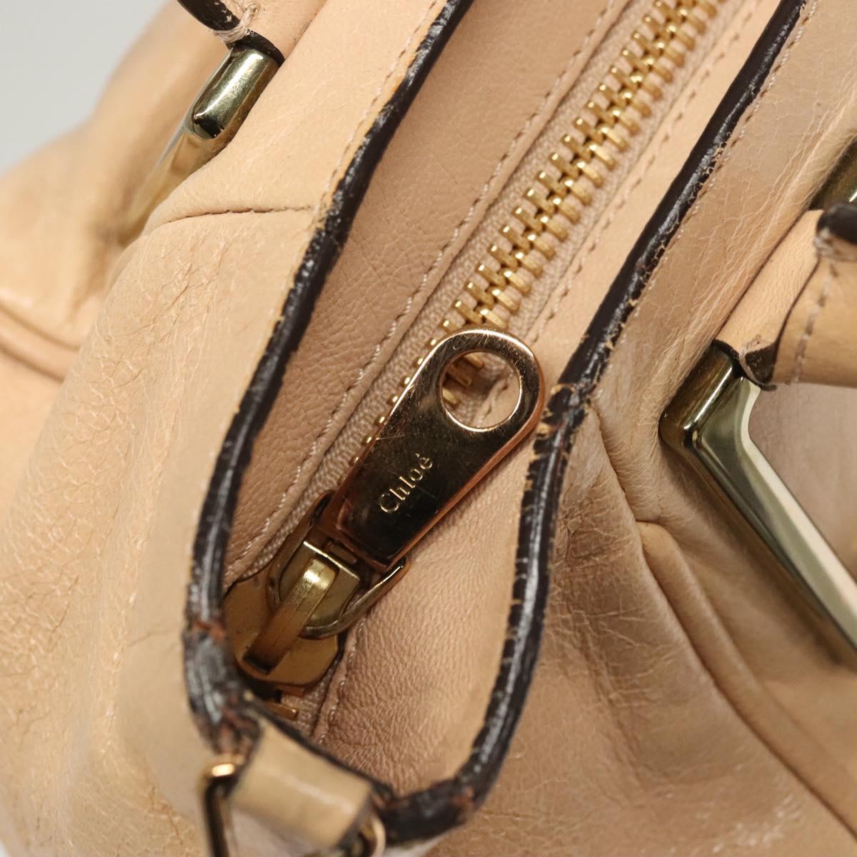 Chloe Etel Hand Bag Leather 2way Beige Gold Auth th6032