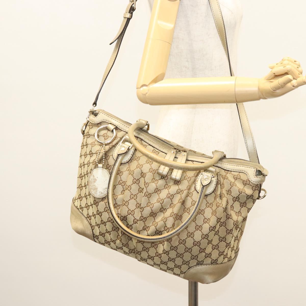 GUCCI GG Canvas Hand Bag 2way Beige Gold 285730 Auth th6045