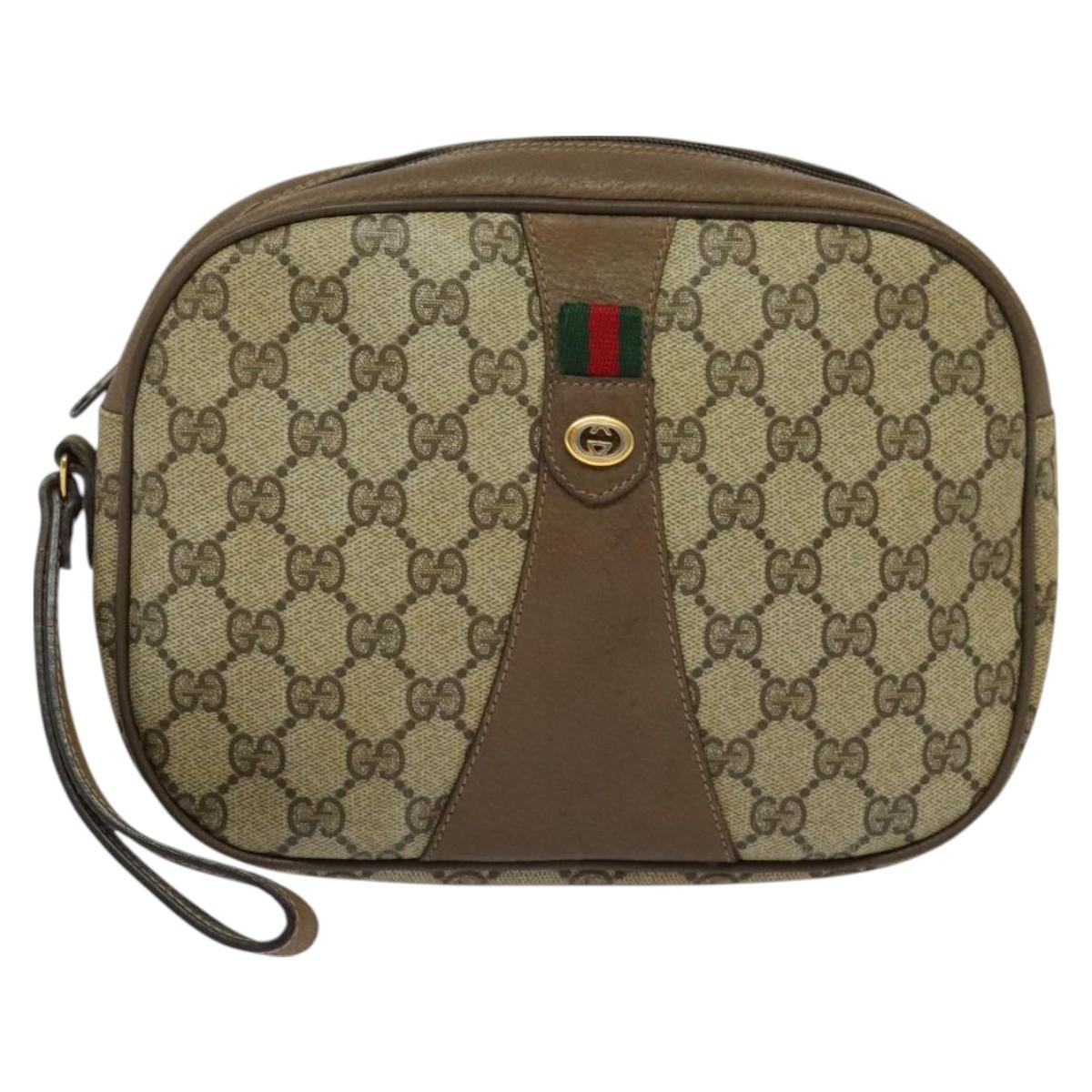 GUCCI GG Supreme Web Sherry Line Clutch Bag PVC Beige Gold 89 01 034 Auth th6057