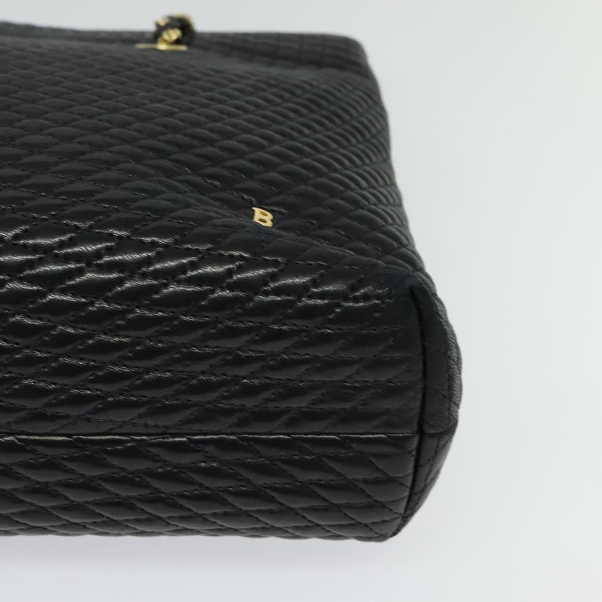 BALLY Quilted Chain Shoulder Bag Leather Black Gold Auth th6071