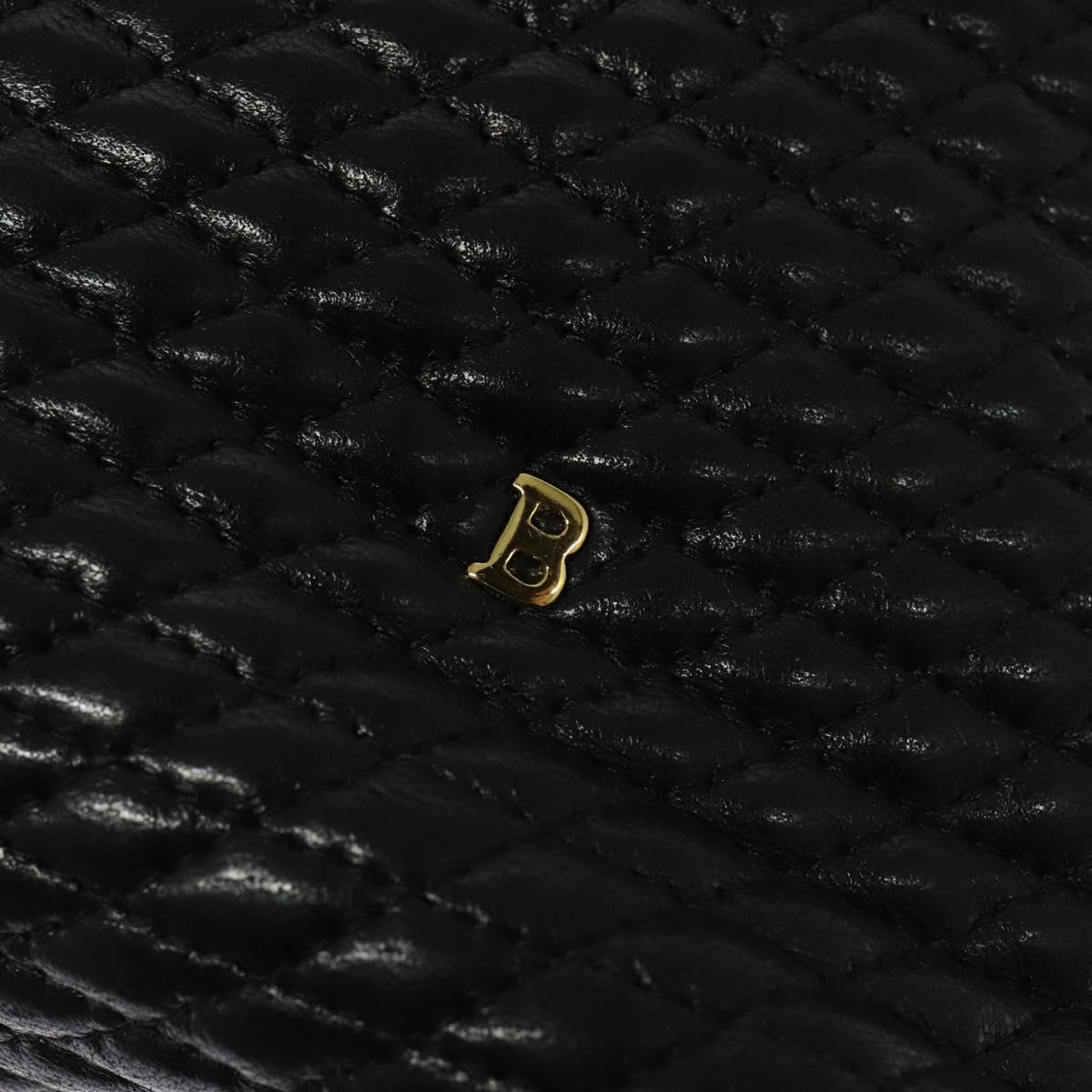 BALLY Quilted Chain Shoulder Bag Leather Black Gold Auth th6071