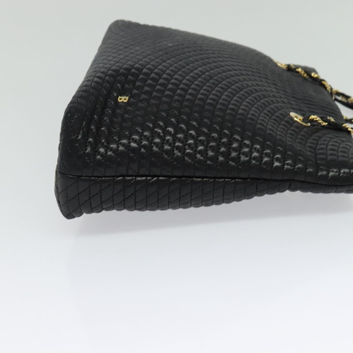 BALLY Quilted Chain Shoulder Bag Leather Black Gold Auth th6071