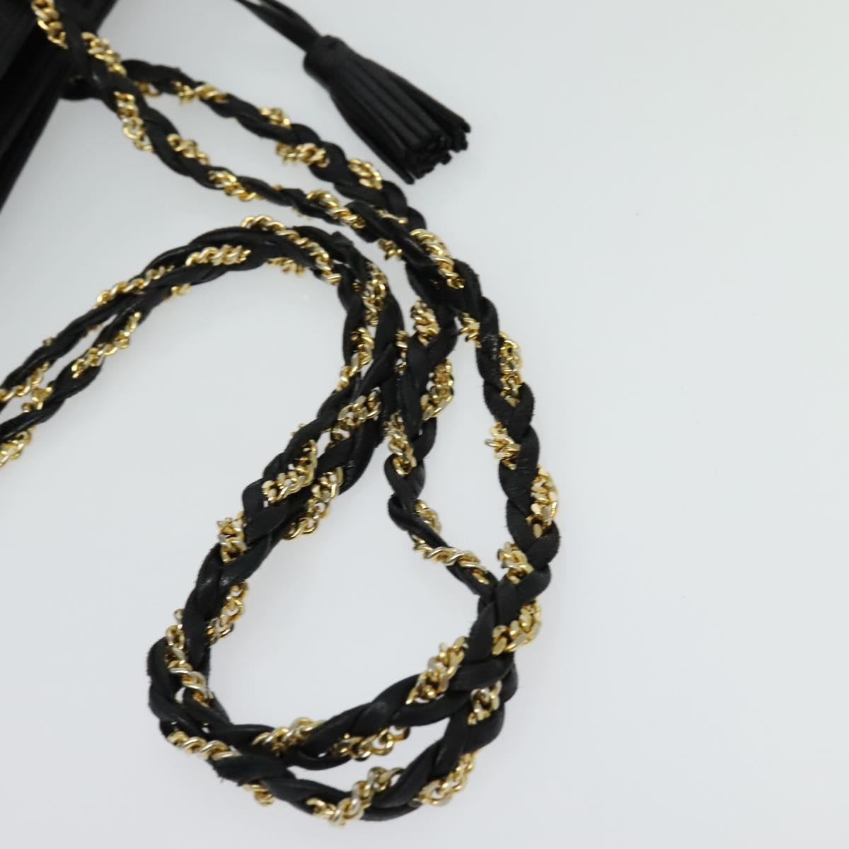 BALLY Quilted Chain Shoulder Bag Leather Black Gold Auth th6071