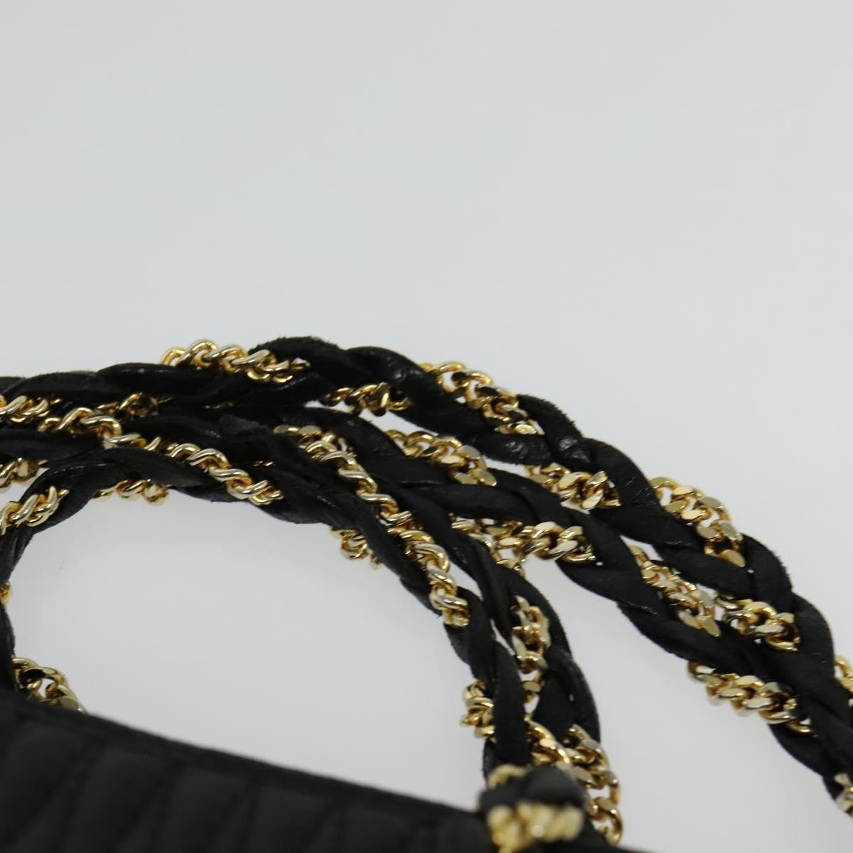 BALLY Quilted Chain Shoulder Bag Leather Black Gold Auth th6071