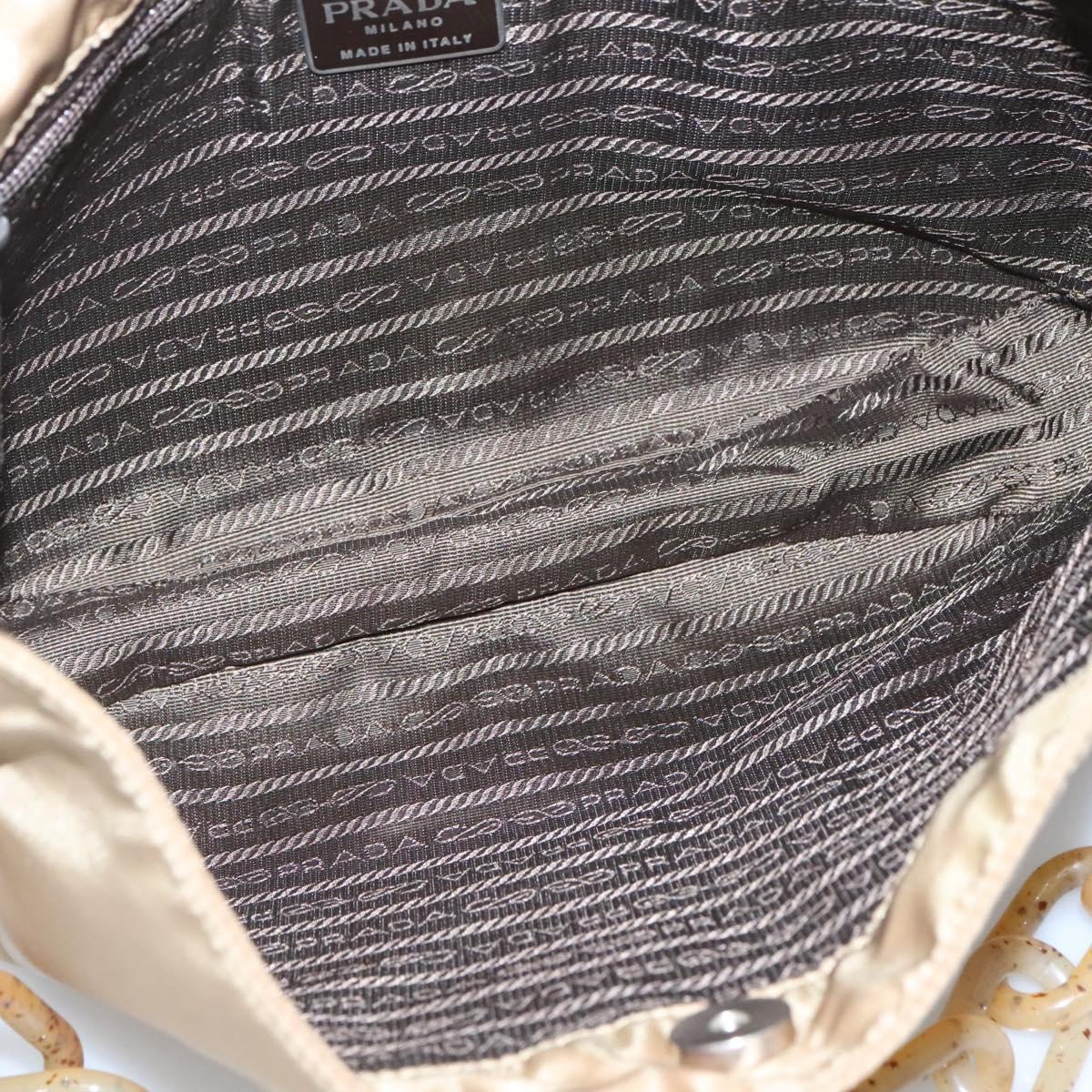 PRADA Chain Shoulder Bag Nylon Beige Auth th6074