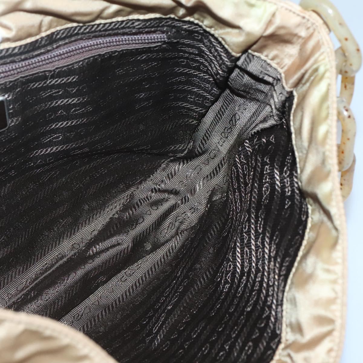 PRADA Chain Shoulder Bag Nylon Beige Auth th6074