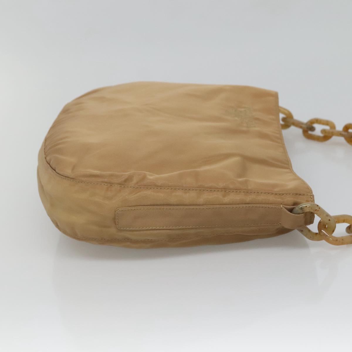 PRADA Chain Shoulder Bag Nylon Beige Auth th6074