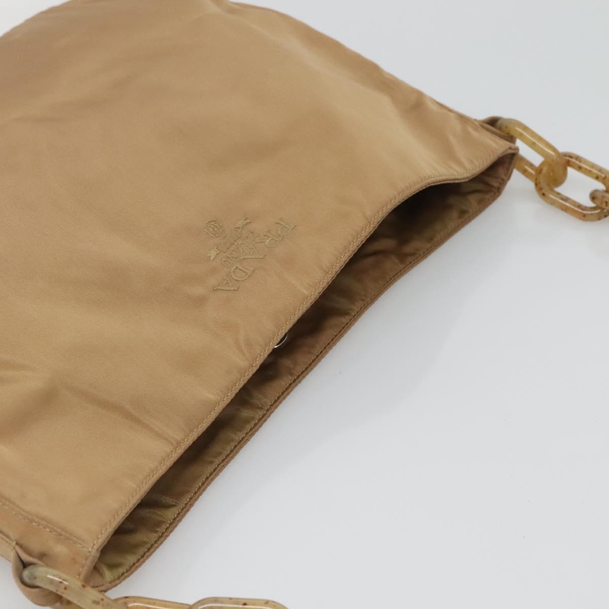 PRADA Chain Shoulder Bag Nylon Beige Auth th6074
