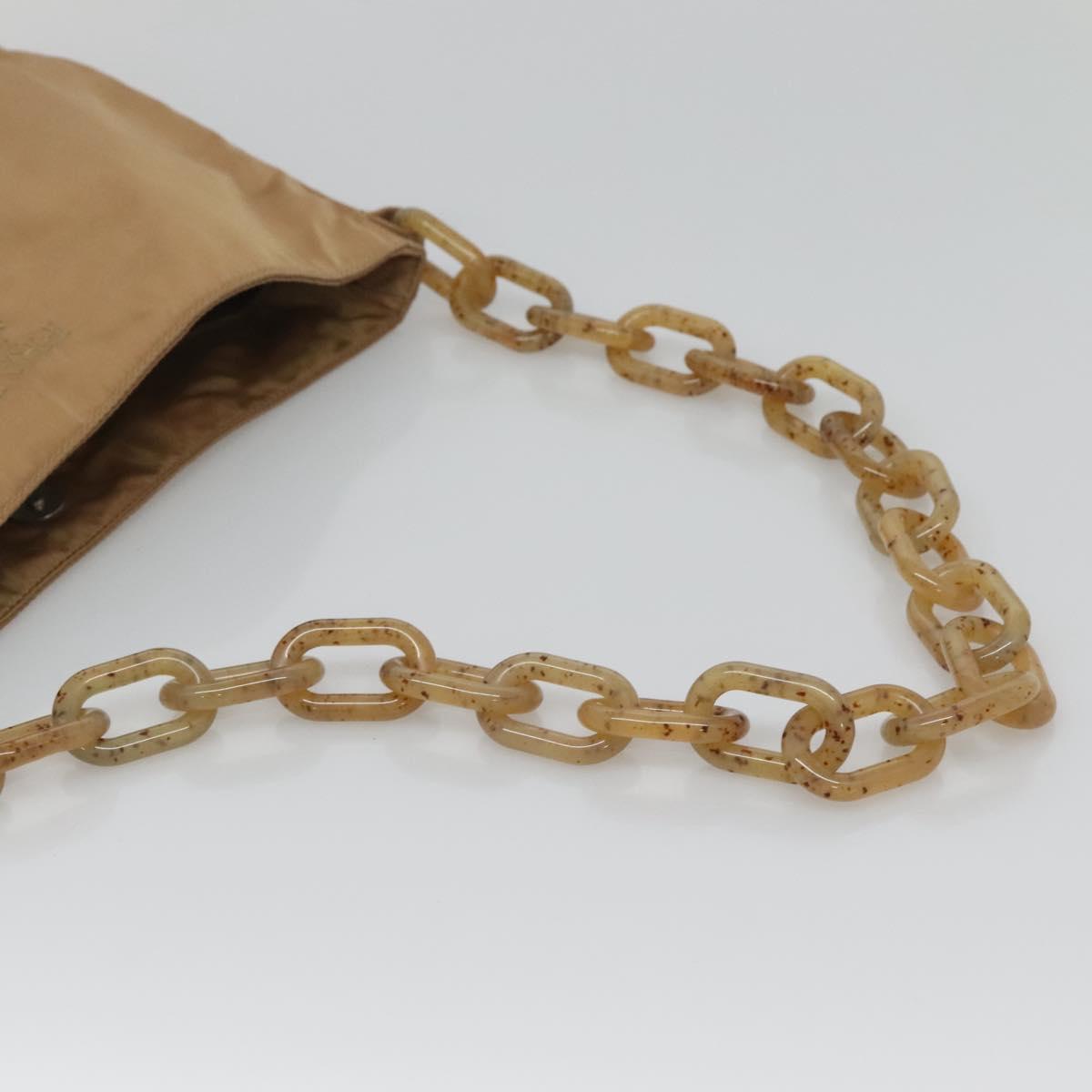 PRADA Chain Shoulder Bag Nylon Beige Auth th6074