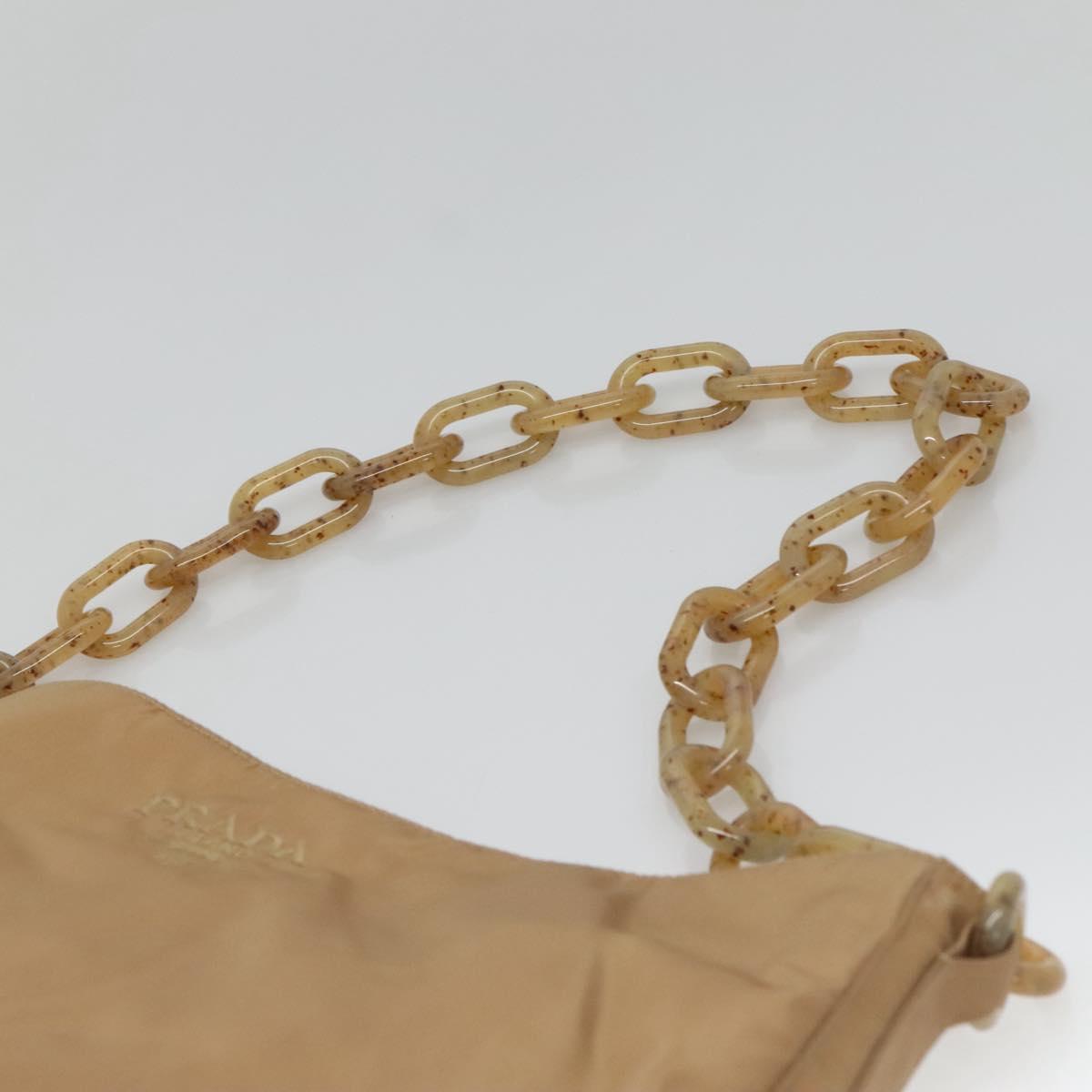 PRADA Chain Shoulder Bag Nylon Beige Auth th6074