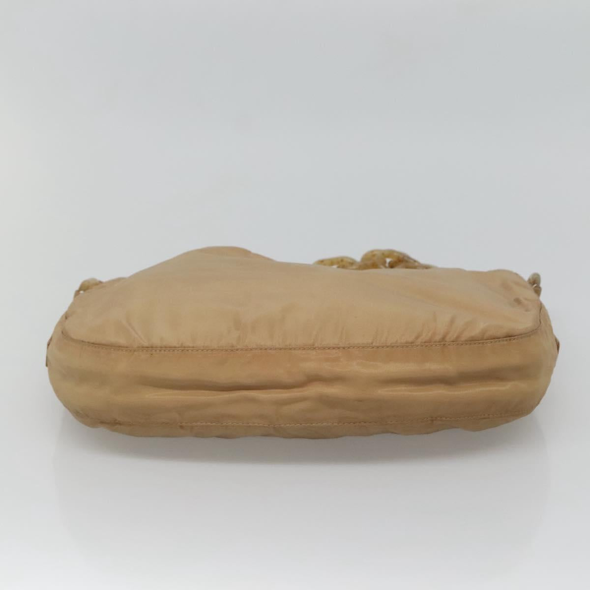 PRADA Chain Shoulder Bag Nylon Beige Auth th6074