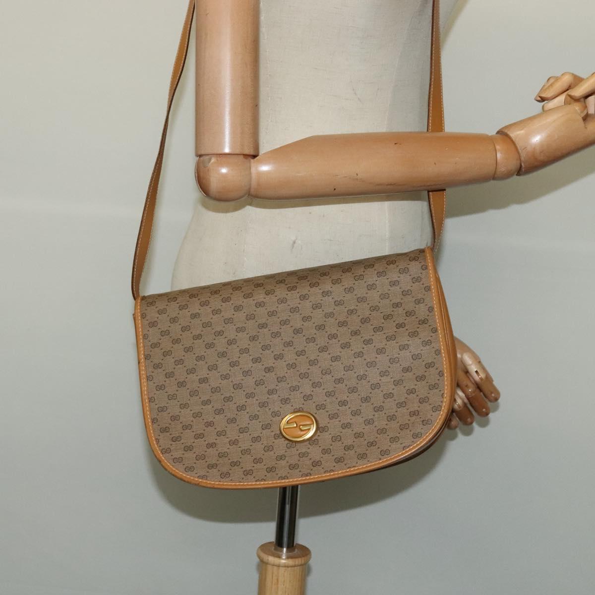 GUCCI Micro GG Supreme Shoulder Bag PVC Beige Gold Auth th6085