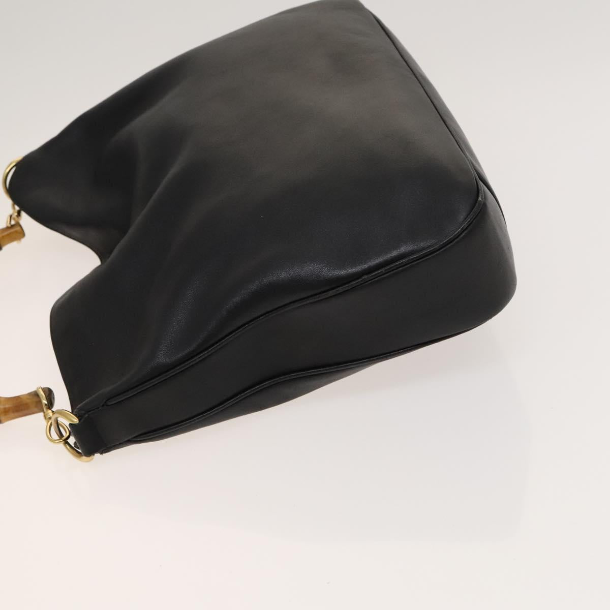 GUCCI Bamboo Hand Bag Leather 2way Black Gold 001 1577 Auth th6086