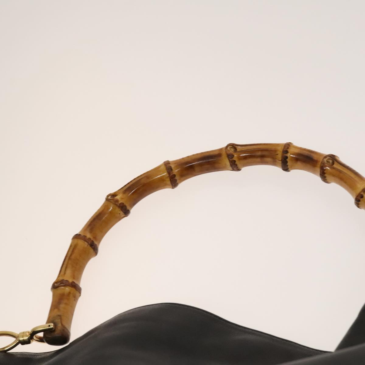 GUCCI Bamboo Hand Bag Leather 2way Black Gold 001 1577 Auth th6086