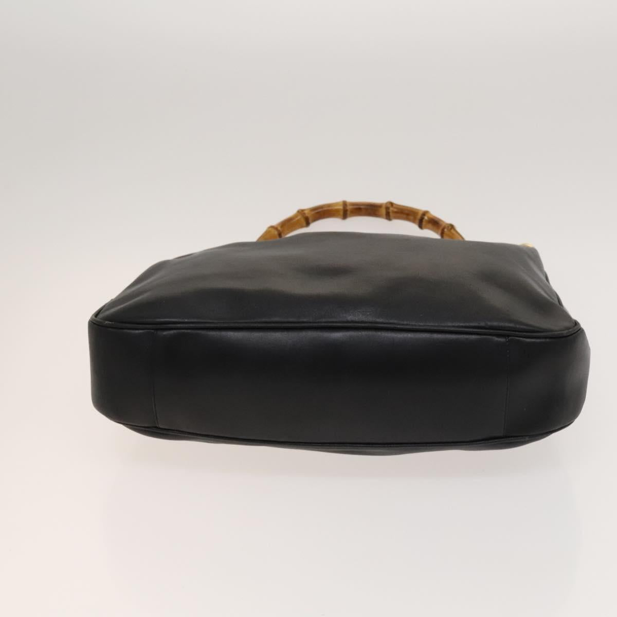 GUCCI Bamboo Hand Bag Leather 2way Black Gold 001 1577 Auth th6086