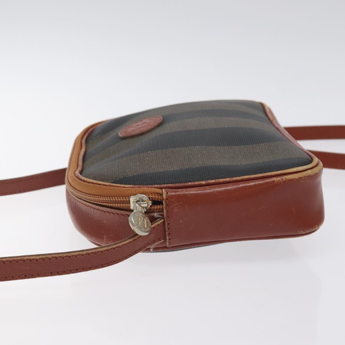 FENDI Pecan Canvas Shoulder Bag Brown Black Auth th6120