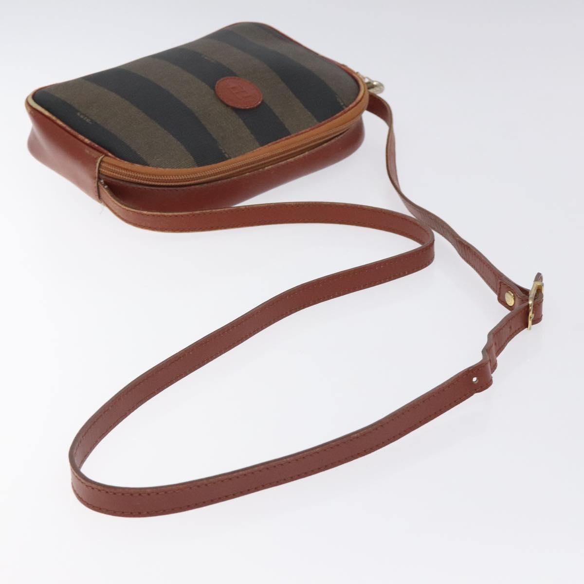 FENDI Pecan Canvas Shoulder Bag Brown Black Auth th6120