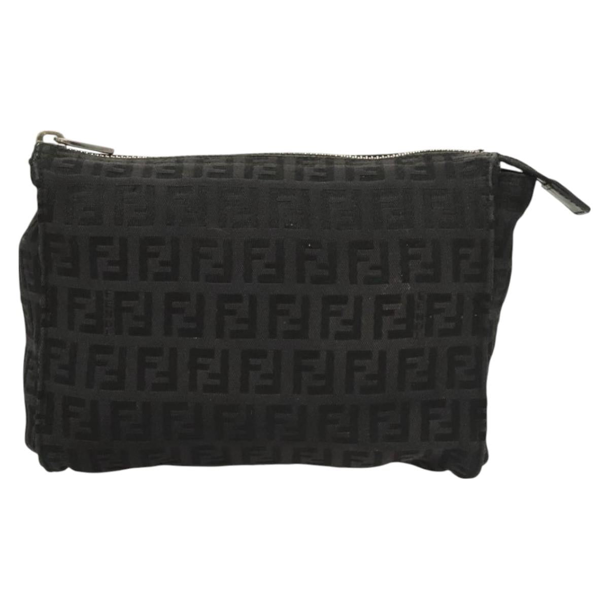 FENDI Zucchino Canvas Pouch Black Silver Auth th6144