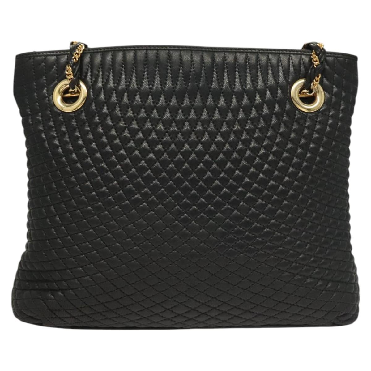 BALLY Chain Shoulder Bag Leather Black Gold Auth th6147