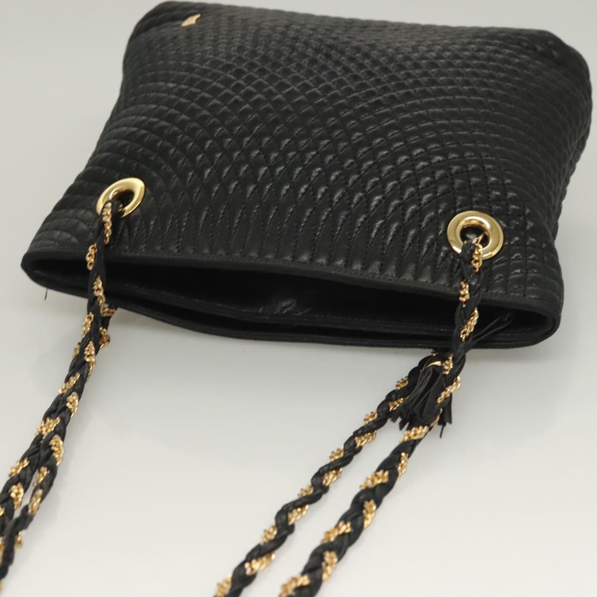 BALLY Chain Shoulder Bag Leather Black Gold Auth th6147