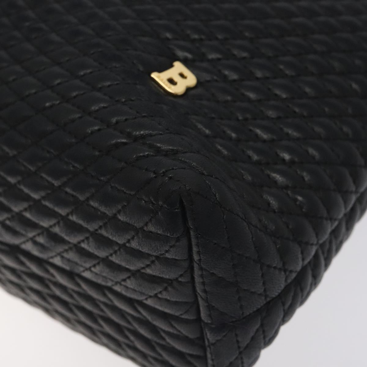 BALLY Quilted Chain Shoulder Bag Leather Black Gold Auth th6148