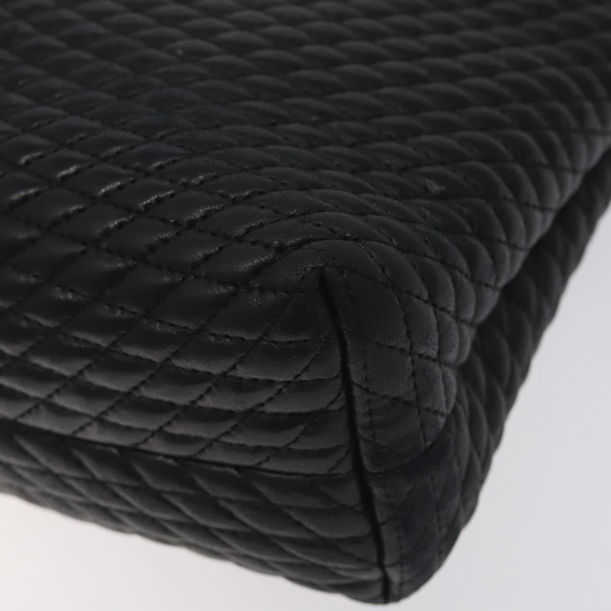 BALLY Quilted Chain Shoulder Bag Leather Black Gold Auth th6148