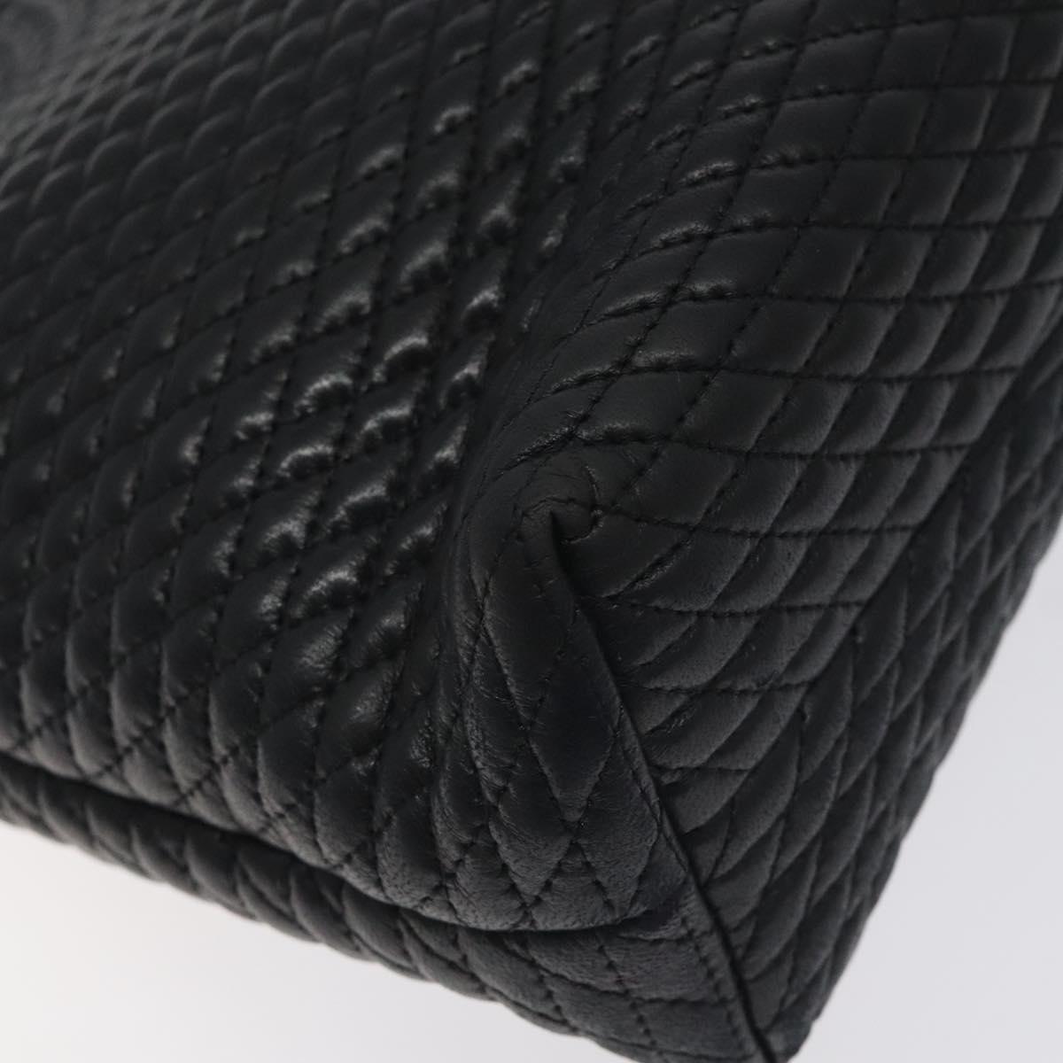 BALLY Quilted Chain Shoulder Bag Leather Black Gold Auth th6148