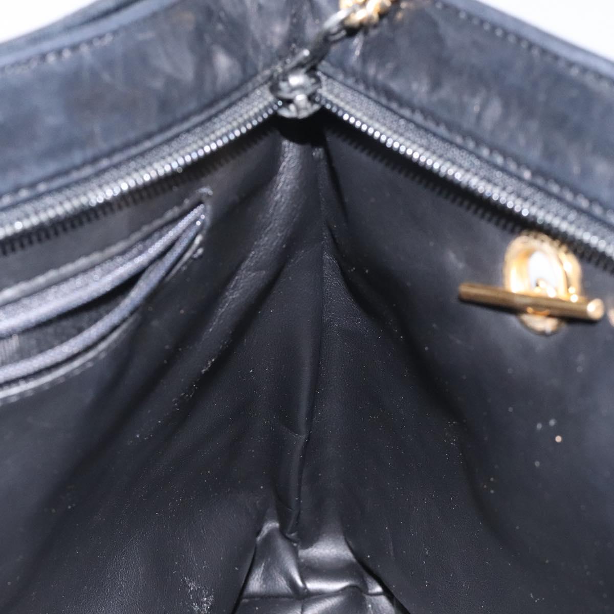 BALLY Quilted Chain Shoulder Bag Leather Black Gold Auth th6148