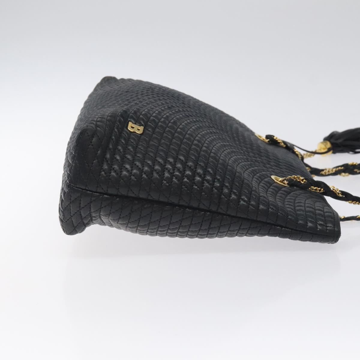 BALLY Quilted Chain Shoulder Bag Leather Black Gold Auth th6148
