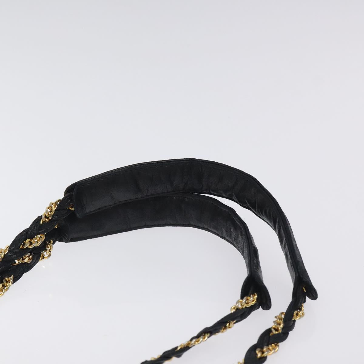 BALLY Quilted Chain Shoulder Bag Leather Black Gold Auth th6148