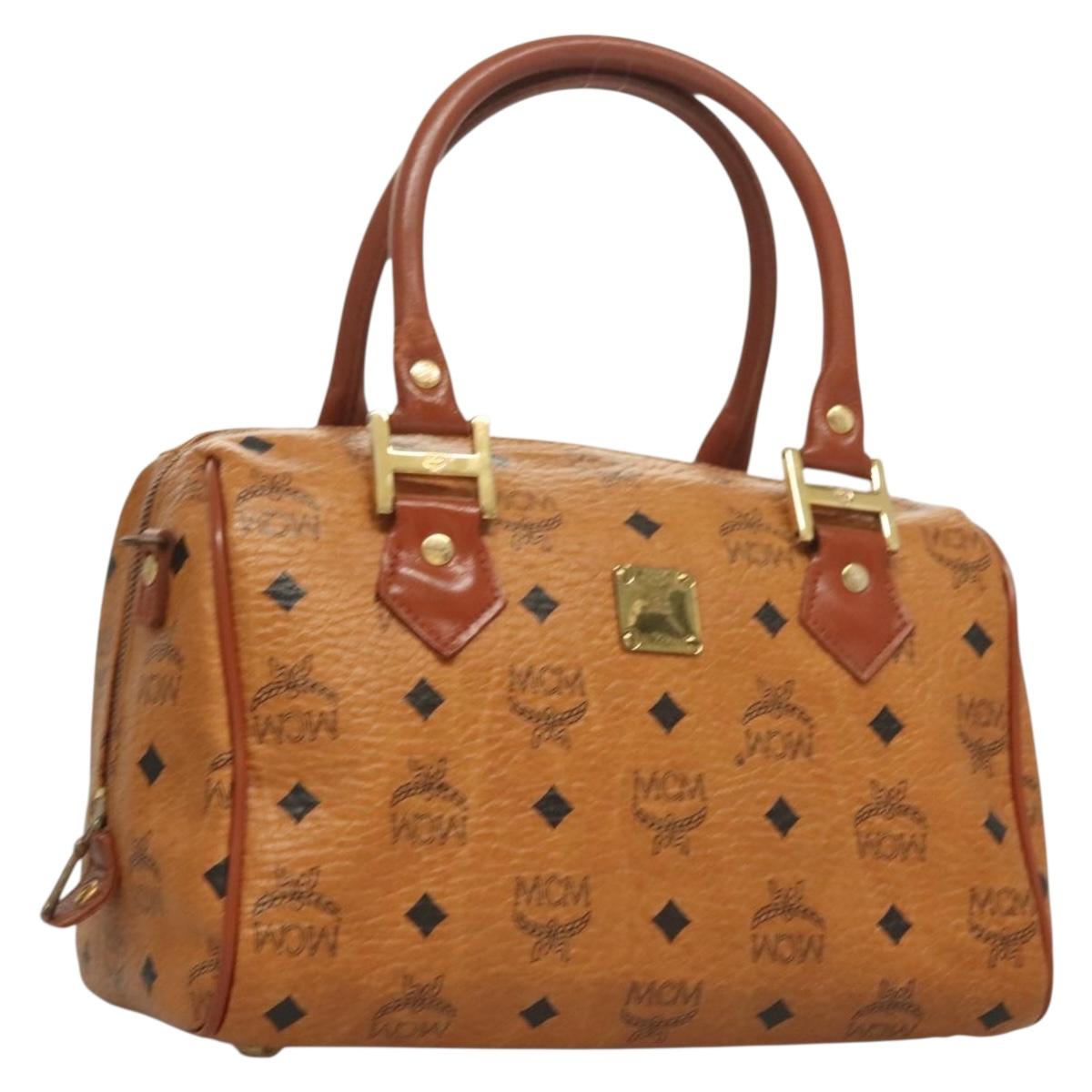MCM Logogram Vicetos Hand Bag PVC Leather Brown Gold Auth th6169