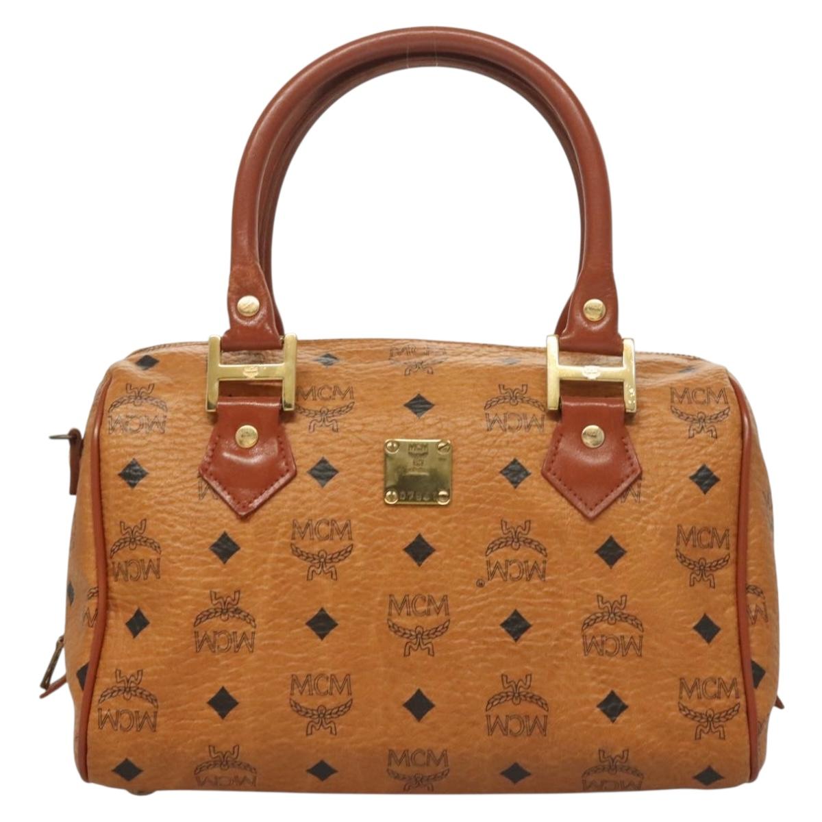 MCM Logogram Vicetos Hand Bag PVC Leather Brown Gold Auth th6169
