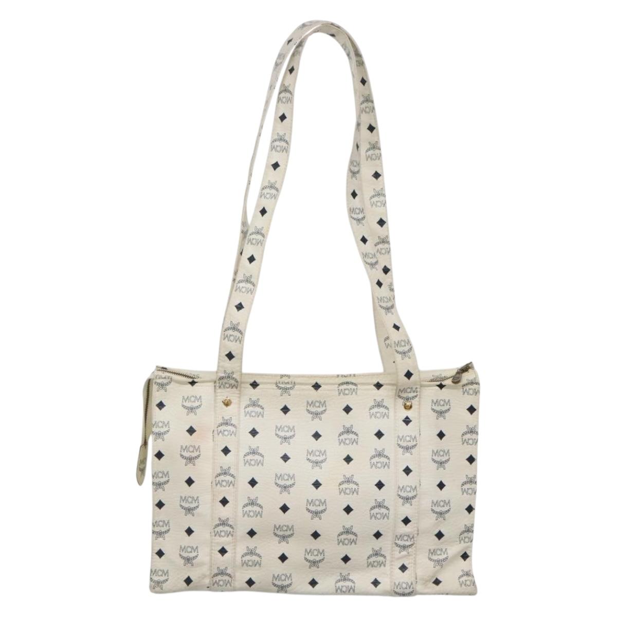 MCM Logogram Vicetos Tote Bag PVC Leather White Auth th6172