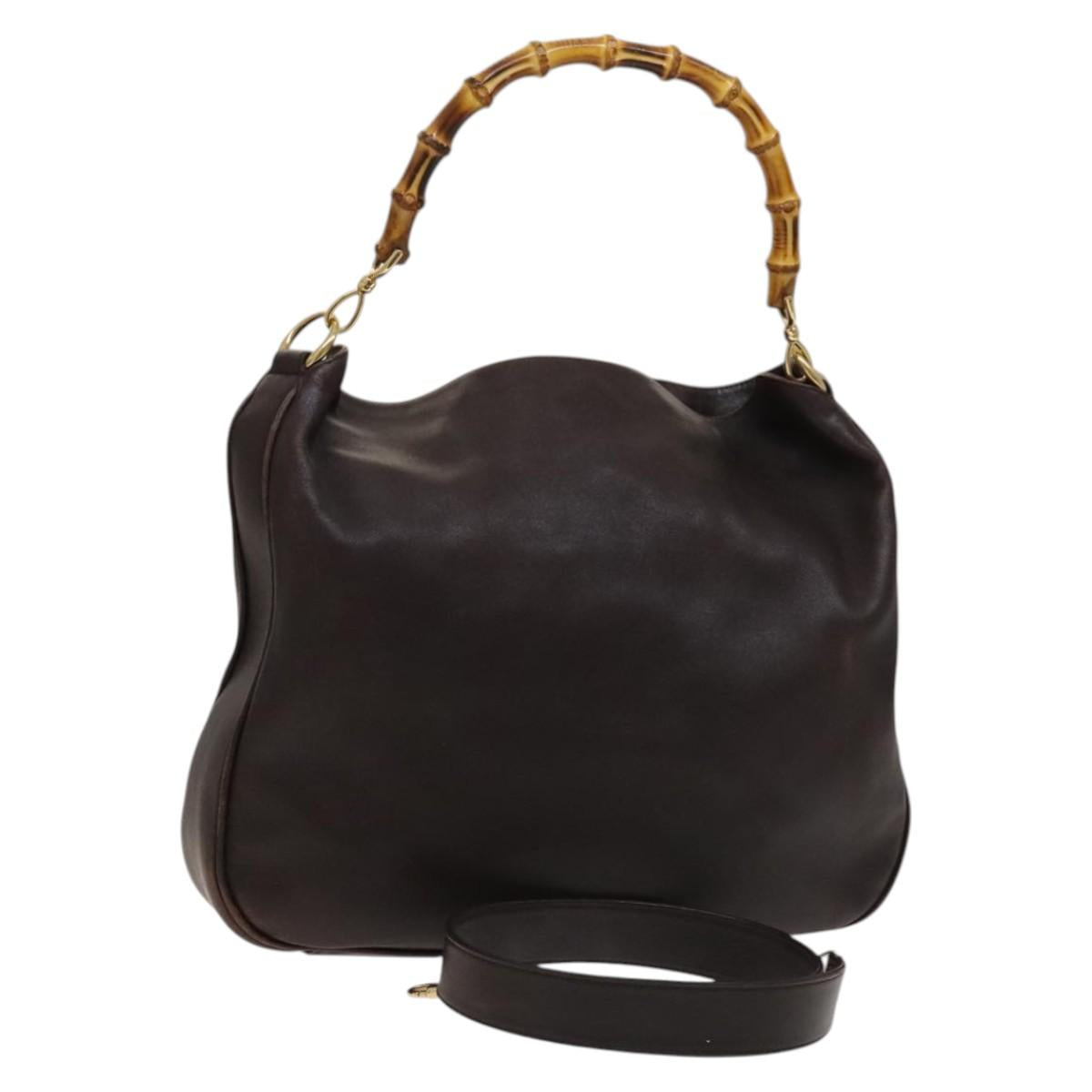 GUCCI Bamboo Hand Bag Leather 2way Brown Gold 001 2123 1577 Auth th6173