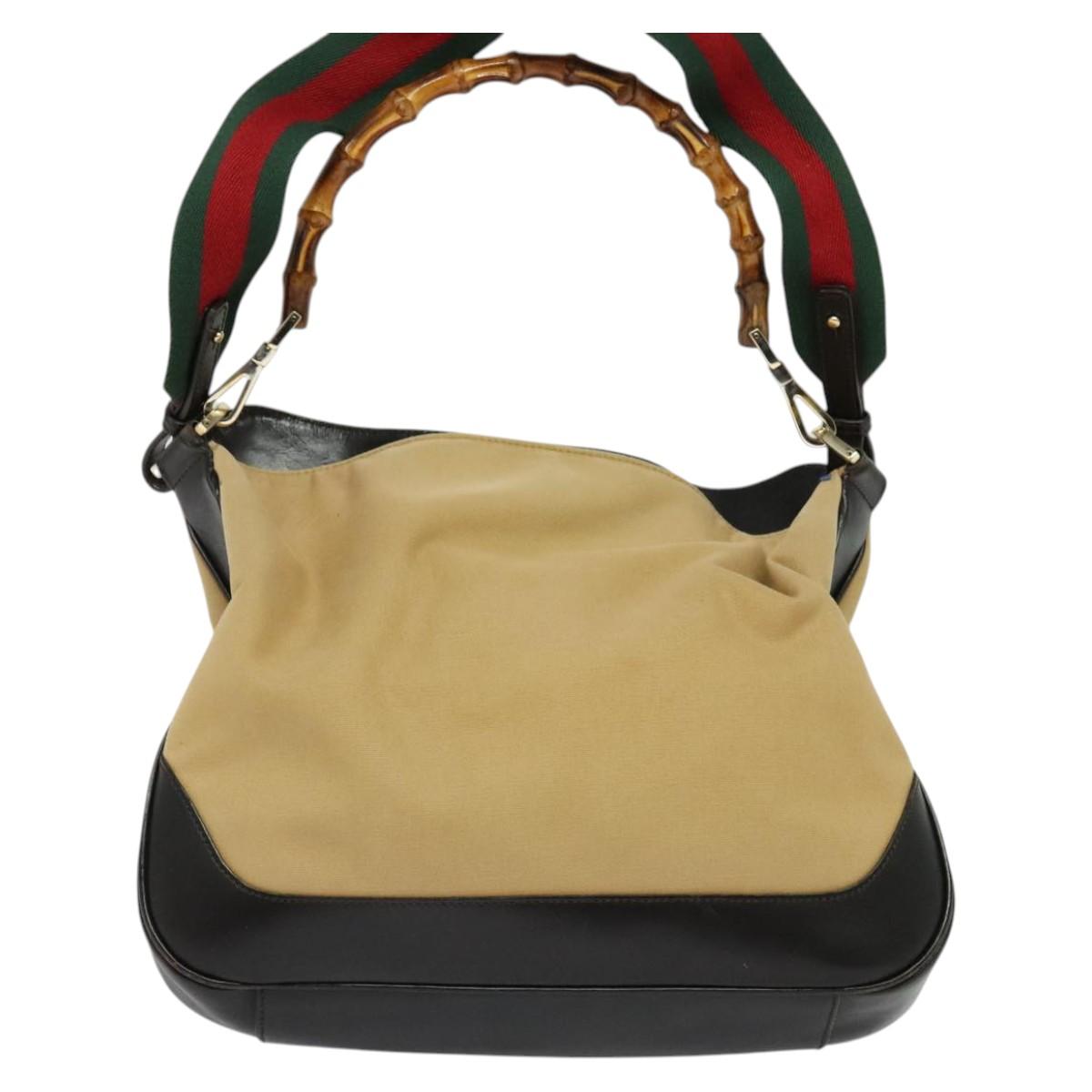 GUCCI Bamboo Web Sherry Line Bag Canvas 2way Beige Gold Red 001 4095 Auth th6182